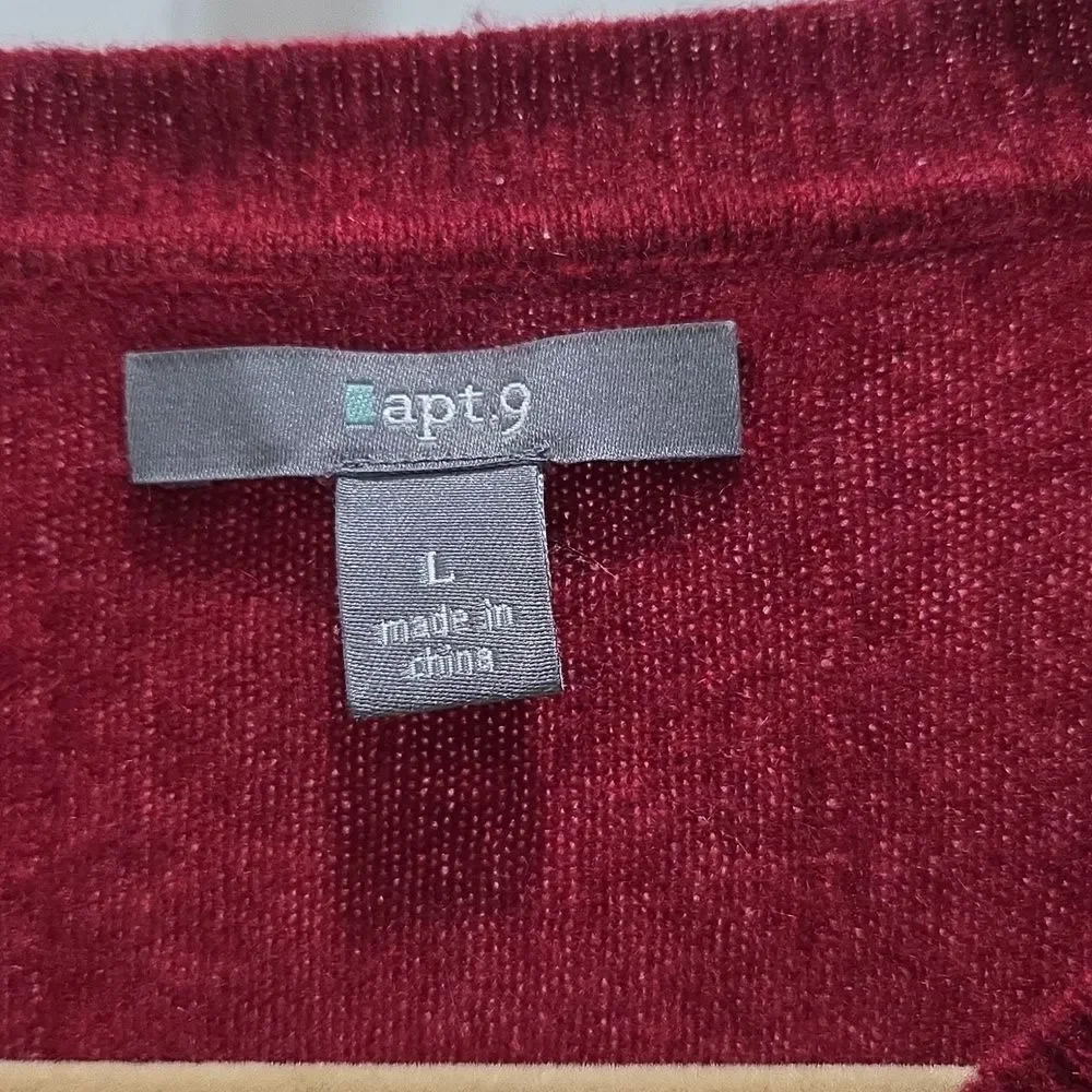 Apt. 9 100% Cashmere V-Neck Sweater Burgundy Men's LG Maroon